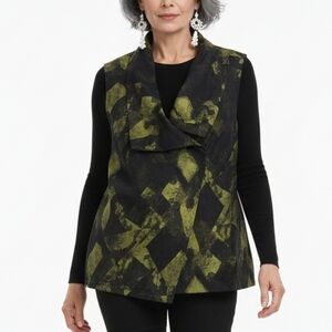 Sun Kim Lagenlook Abstract Print Vest Sleeveless Jacket XL